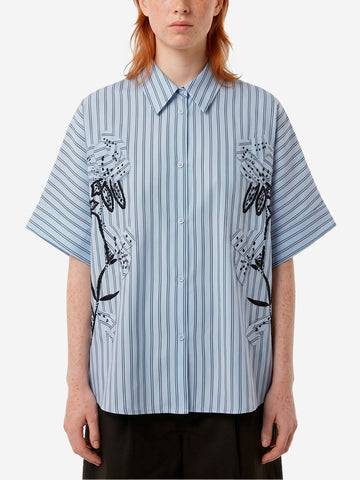 ESSENTIEL ANTWERP Camicia oversize celeste con ricami floreali applicati e perline Celeste