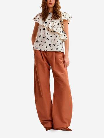 ESSENTIEL ANTWERP Top asimmetrico avorio e nero con dettagli a volant Nera beige