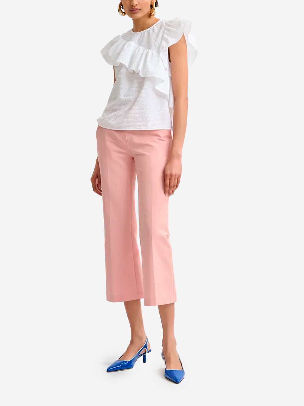 ESSENTIEL ANTWERP Top asimmetrico bianco con dettagli a volant Bianco Urbanstaroma