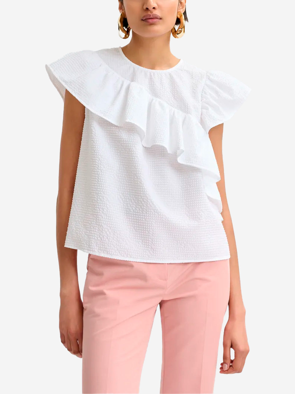 ESSENTIEL ANTWERP Top asimmetrico bianco con dettagli a volant Bianco Urbanstaroma