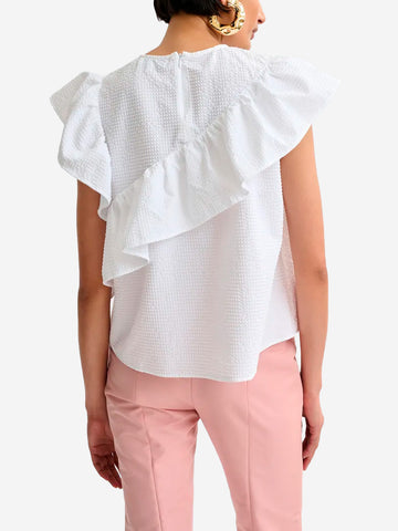ESSENTIEL ANTWERP Top asimmetrico bianco con dettagli a volant Bianco