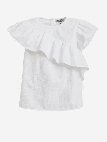 ESSENTIEL ANTWERP Top asimmetrico bianco con dettagli a volant Bianco