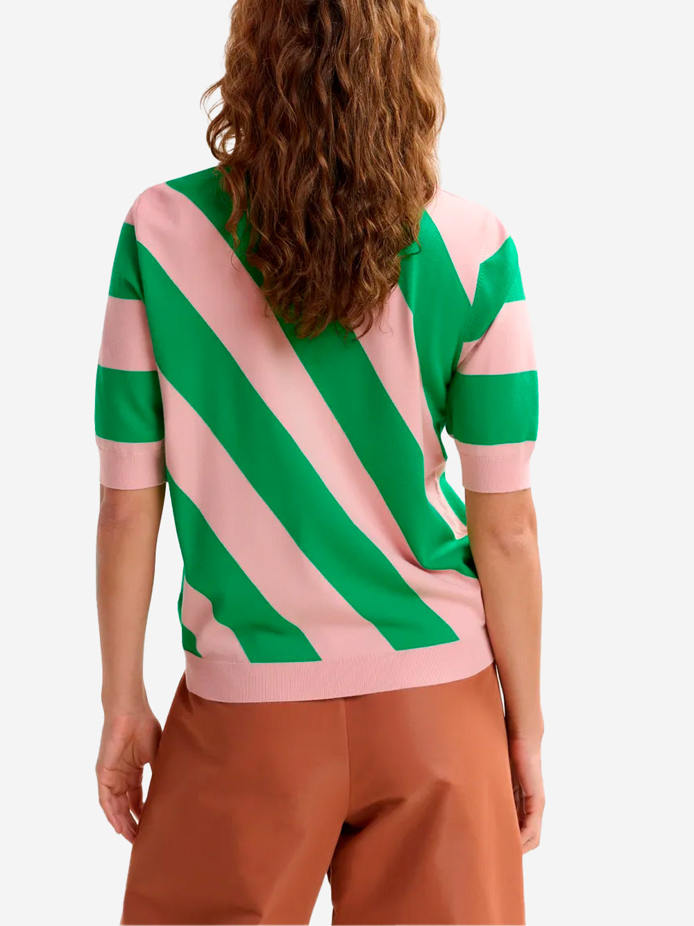ESSENTIEL ANTWERP Polo a righe rosa chiaro e verde con colletto decorato Rosa Urbanstaroma