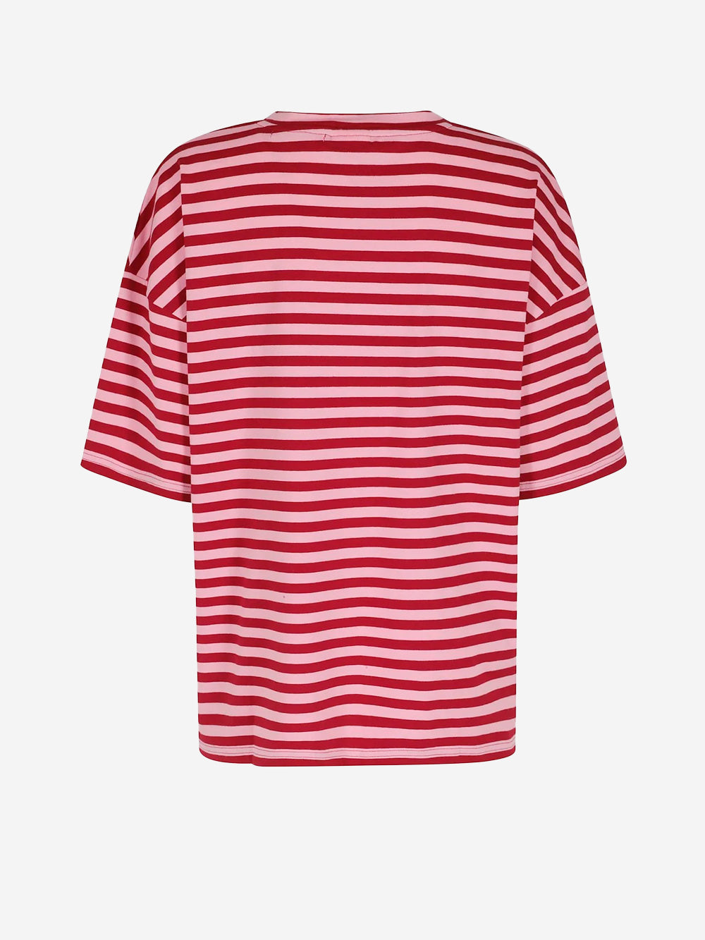 ESSENTIEL ANTWERP T-shirt oversize in cotone a righe bianche e nere impreziosita da strass Rosa rossa Urbanstaroma