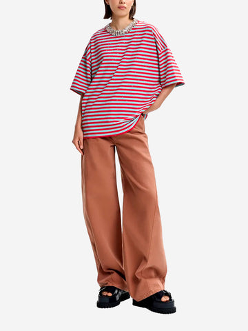 ESSENTIEL ANTWERP T-shirt oversize in cotone a righe rosse e azzurre impreziosita da strass Rossa celeste