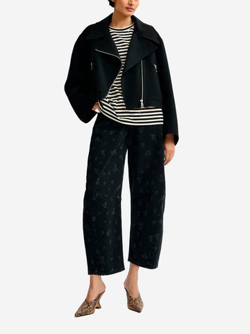ESSENTIEL ANTWERP T-shirt oversize in cotone a righe bianche e nere impreziosita da strass Bianca nera