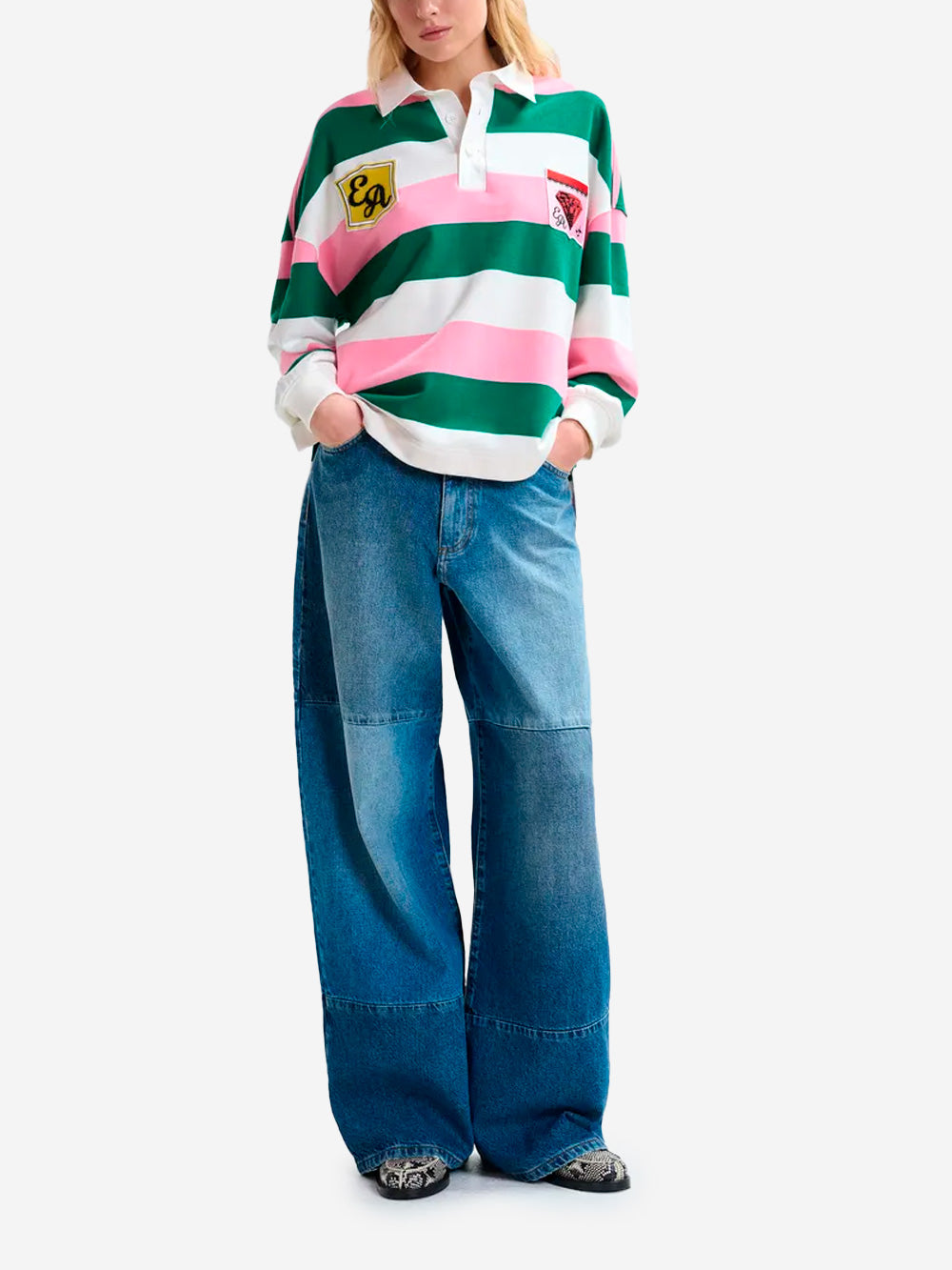 ESSENTIEL ANTWERP Polo in misto cotone a righe multicolor con toppe applicate Multicolor Urbanstaroma