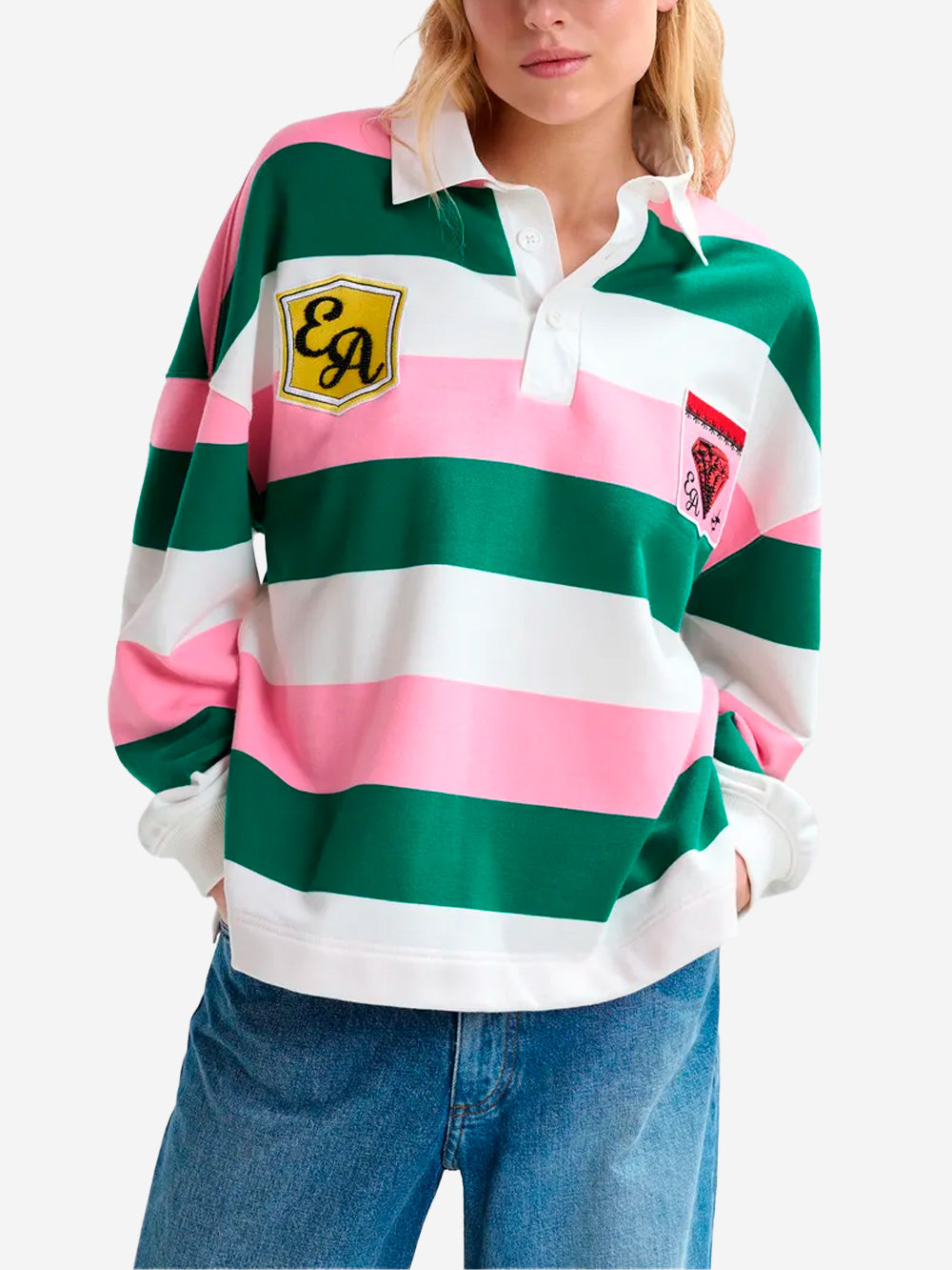 ESSENTIEL ANTWERP Polo in misto cotone a righe multicolor con toppe applicate Multicolor Urbanstaroma