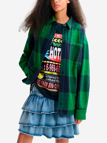 ESSENTIEL ANTWERP Camicia di flanella a quadri in misto lana con pannello in pizzo Verde nera