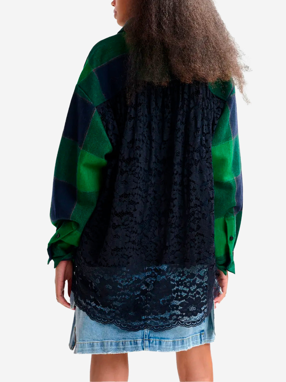 ESSENTIEL ANTWERP Camicia di flanella a quadri in misto lana con pannello in pizzo Verde nera Urbanstaroma