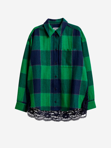 ESSENTIEL ANTWERP Camicia di flanella a quadri in misto lana con pannello in pizzo Verde nera