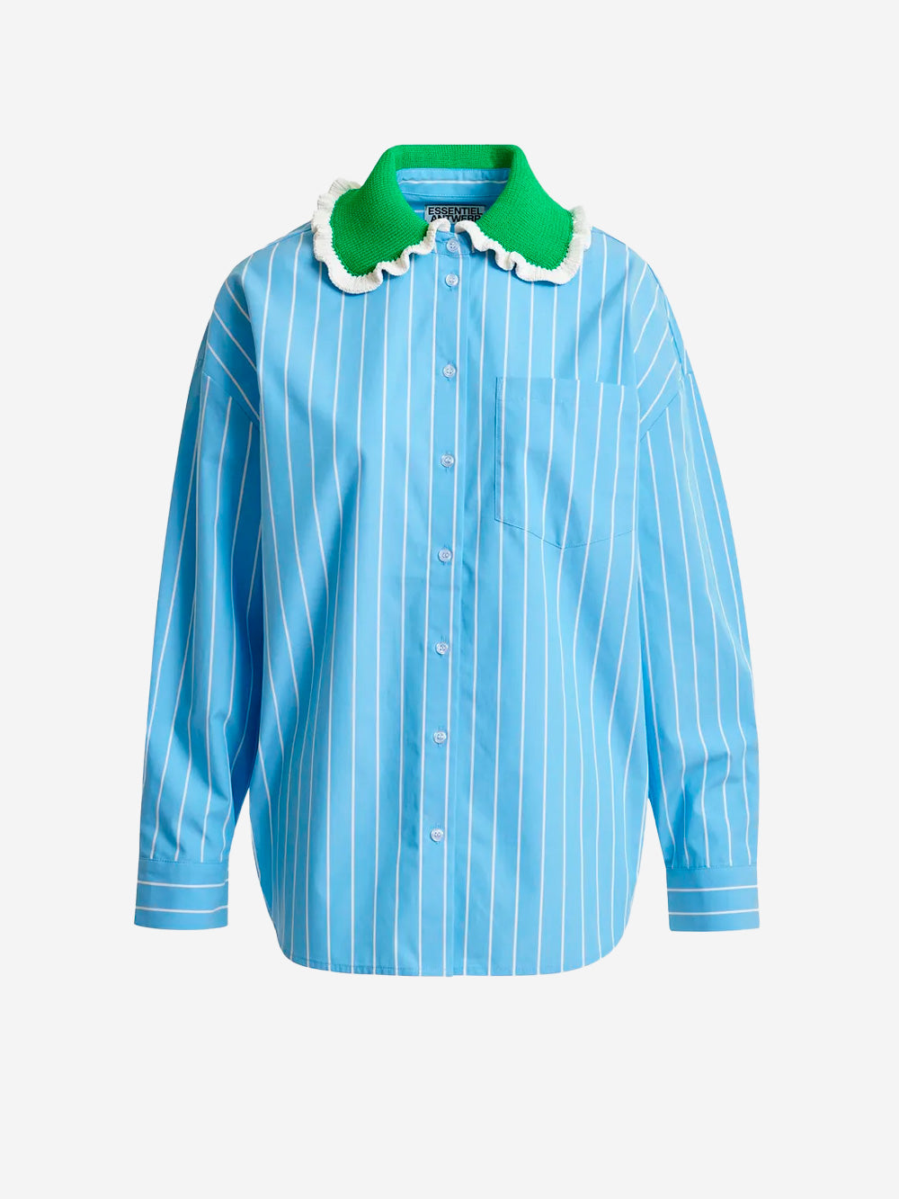 ESSENTIEL ANTWERP Camicia a righe con colletto arricciato all'uncinetto Celeste Urbanstaroma