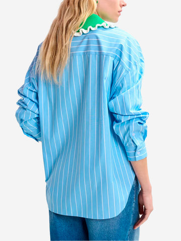 ESSENTIEL ANTWERP Camicia a righe con colletto arricciato all'uncinetto Celeste