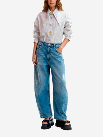 ESSENTIEL ANTWERP Jeans a taglio corto con gamba a botte in cotone blu Blu