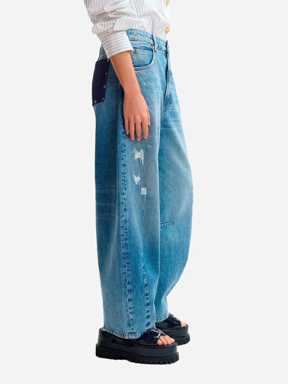 ESSENTIEL ANTWERP Jeans a taglio corto con gamba a botte in cotone blu Blu Urbanstaroma