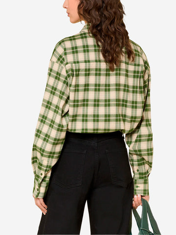 ESSENTIEL ANTWERP Camicia in flanella a quadri verdi e beige con colletto impreziosito da strass Verde