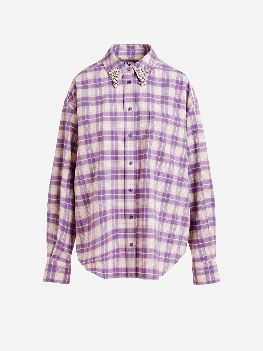 ESSENTIEL ANTWERP Camicia in flanella a quadri viola e beige con colletto impreziosito da strass Viola Urbanstaroma