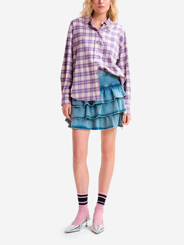 ESSENTIEL ANTWERP Camicia in flanella a quadri viola e beige con colletto impreziosito da strass Viola