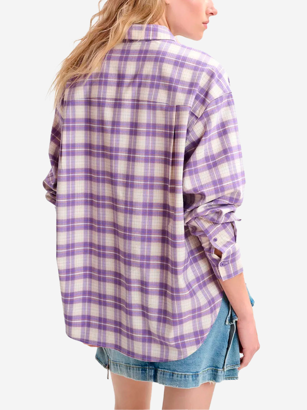 ESSENTIEL ANTWERP Camicia in flanella a quadri viola e beige con colletto impreziosito da strass Viola Urbanstaroma