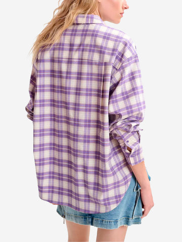 ESSENTIEL ANTWERP Camicia in flanella a quadri viola e beige con colletto impreziosito da strass Viola