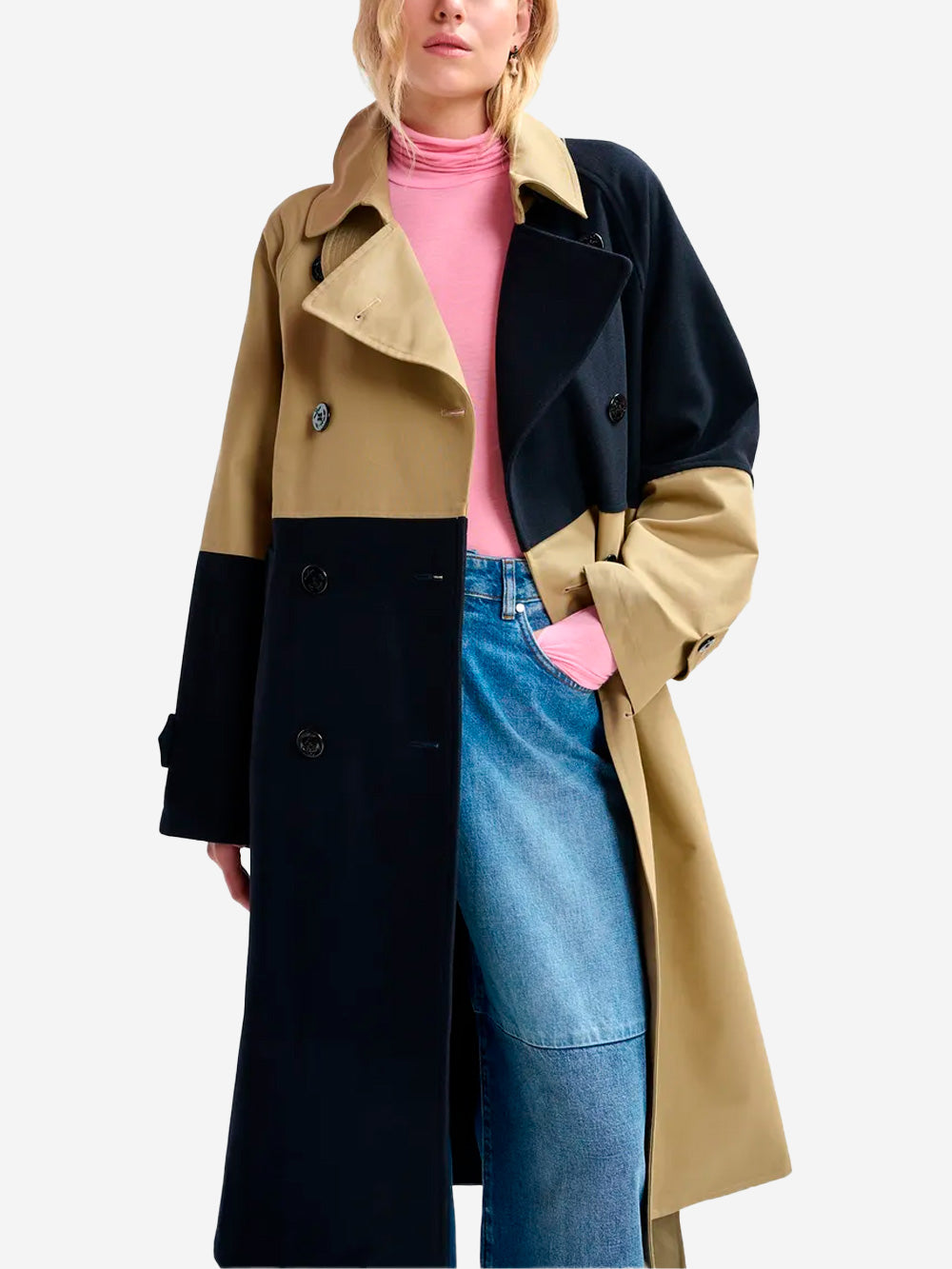 ESSENTIEL ANTWERP Trench doppiopetto in color block beige e blu navy Beige blu Urbanstaroma