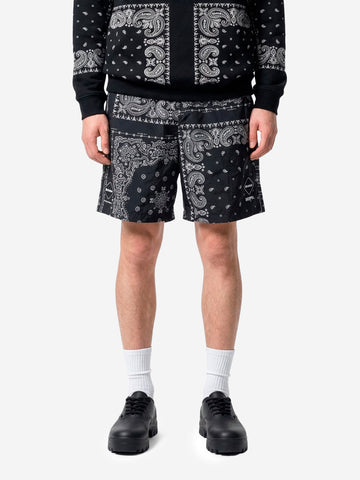 F.C. REAL BRISTOL Shorts neri in nylon con stampa bandana Nero