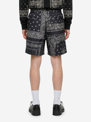 F.C. REAL BRISTOL Shorts neri in nylon con stampa bandana Nero