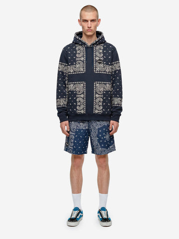 F.C. REAL BRISTOL Shorts blu in nylon con stampa bandana Navy