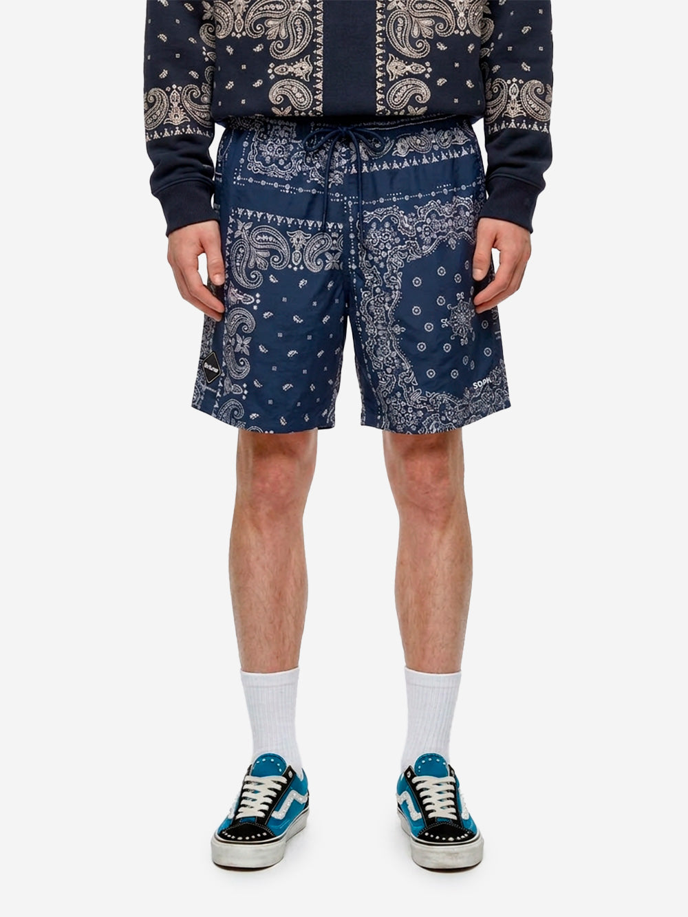 F.C. REAL BRISTOL Shorts blu in nylon con stampa bandana Navy Urbanstaroma