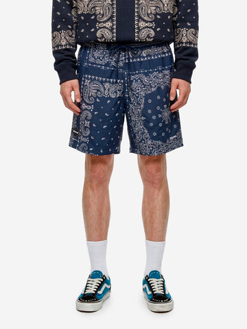 F.C. REAL BRISTOL Shorts blu in nylon con stampa bandana Navy