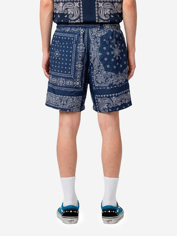 F.C. REAL BRISTOL Shorts blu in nylon con stampa bandana Navy