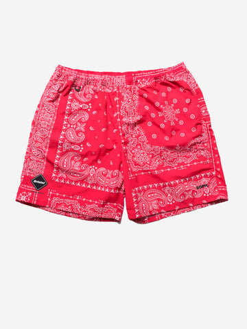 F.C. REAL BRISTOL Shorts rossi in nylon con stampa bandana Rosso
