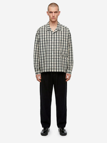 F/CE Camicia a quadri con colletto aperto in tessuto riciclato Bianco nero