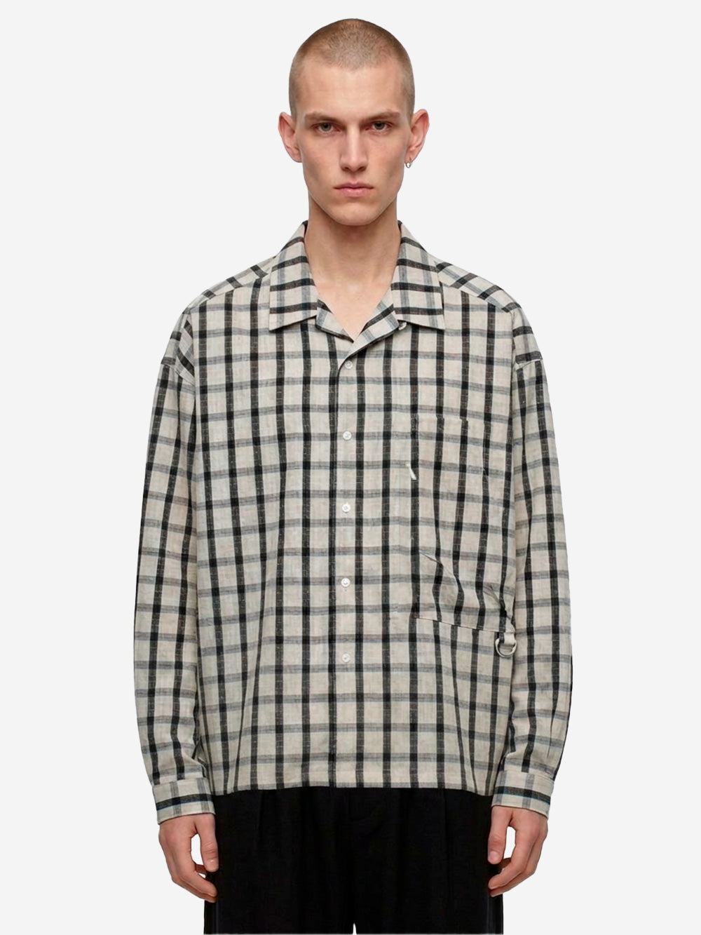F/CE Camicia a quadri con colletto aperto in tessuto riciclato Bianco nero Urbanstaroma