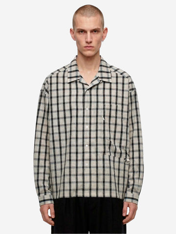 F/CE Camicia a quadri con colletto aperto in tessuto riciclato Bianco nero
