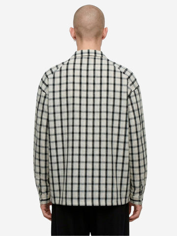 F/CE Camicia a quadri con colletto aperto in tessuto riciclato Bianco nero