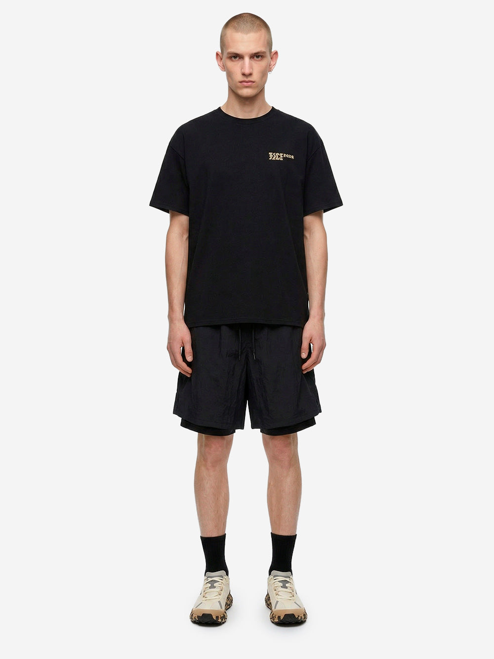 F/CE Shorts tecnici ampi in mesh layered Nero Urbanstaroma