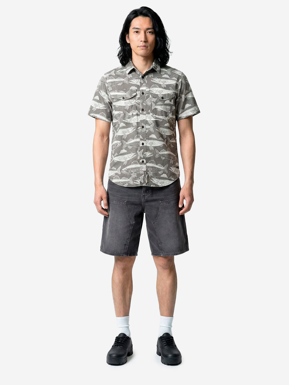 FILSON Camicia a manica corta 'Twin Lakes' in tessuto coolmax con tasche Grigia bianca Urbanstaroma