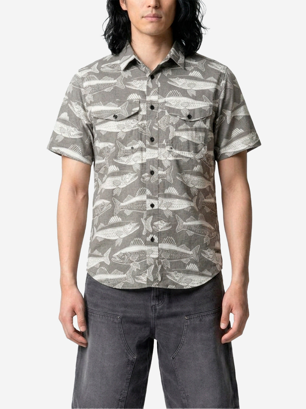 FILSON Camicia a manica corta 'Twin Lakes' in tessuto coolmax con tasche Grigia bianca Urbanstaroma