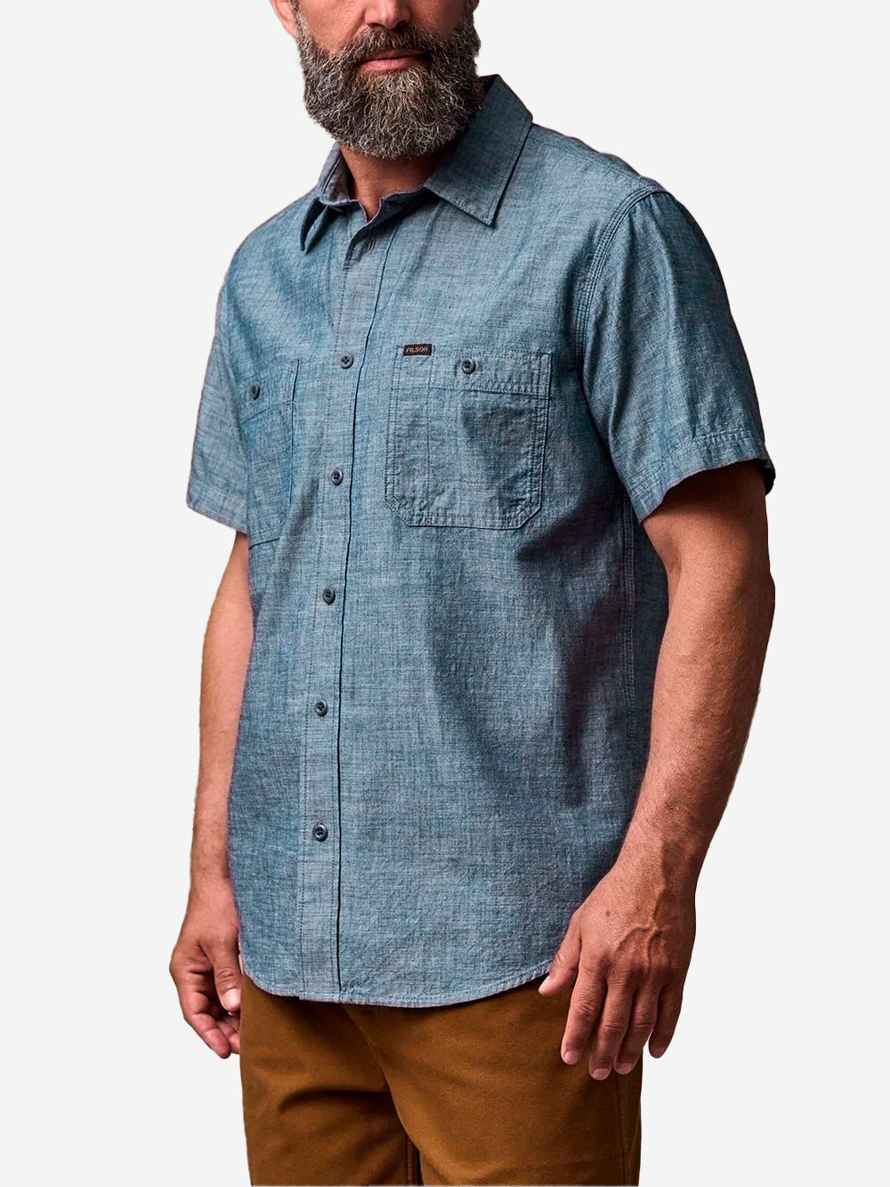 FILSON Camicia a maniche corte in chambray con ricamo Blu Urbanstaroma