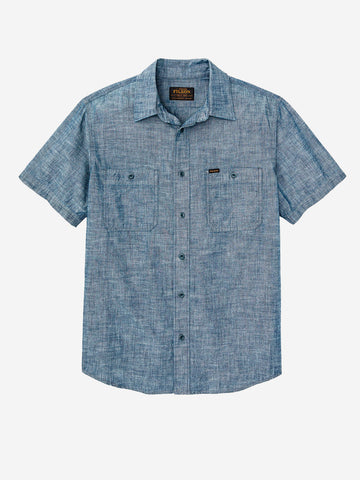FILSON Camicia a maniche corte in chambray con ricamo Blu
