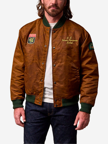 FILSON Giacca varsity marrone 'Montlake' in nylon cerato con ricamo Marrone