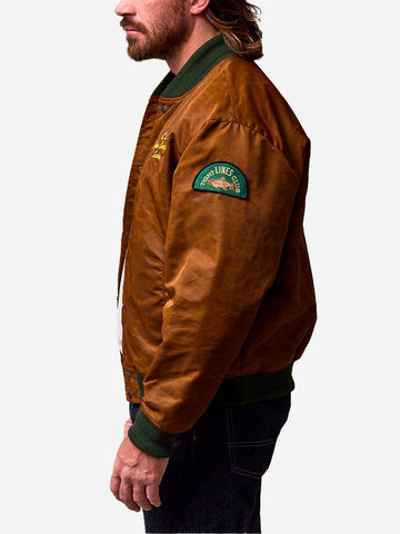 FILSON Giacca varsity marrone 'Montlake' in nylon cerato con ricamo Marrone