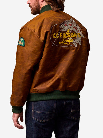 FILSON Giacca varsity marrone 'Montlake' in nylon cerato con ricamo Marrone