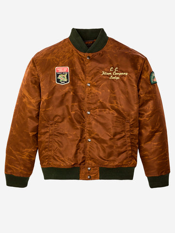 FILSON Giacca varsity marrone 'Montlake' in nylon cerato con ricamo Marrone