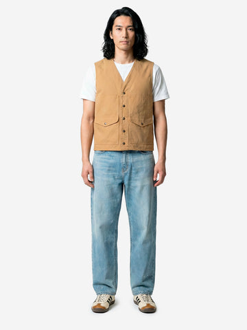 FILSON Gilet in tela fitta beige con finitura idrorepellente e tasche Beige