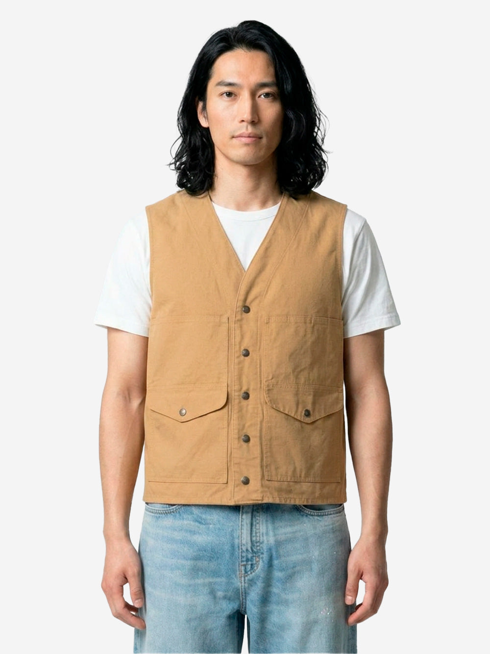 FILSON Gilet in tela fitta beige con finitura idrorepellente e tasche Beige Urbanstaroma