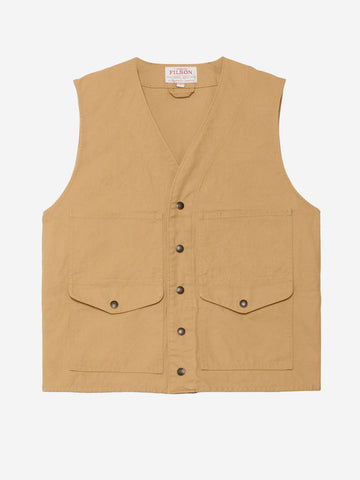 FILSON Gilet in tela fitta beige con finitura idrorepellente e tasche Beige