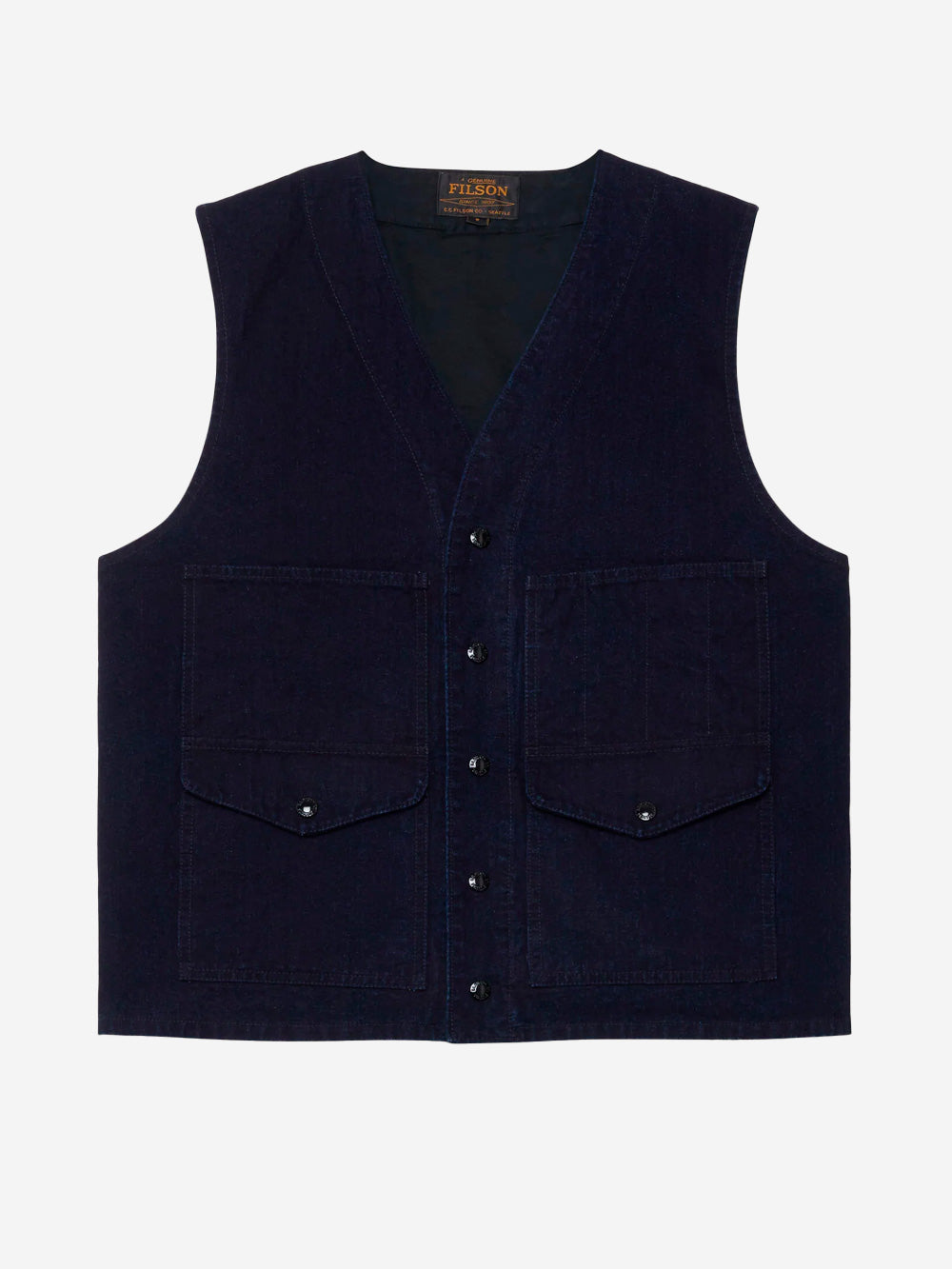 FILSON Gilet in tela fitta indigo con finitura irorepellente e tasche Blu Urbanstaroma