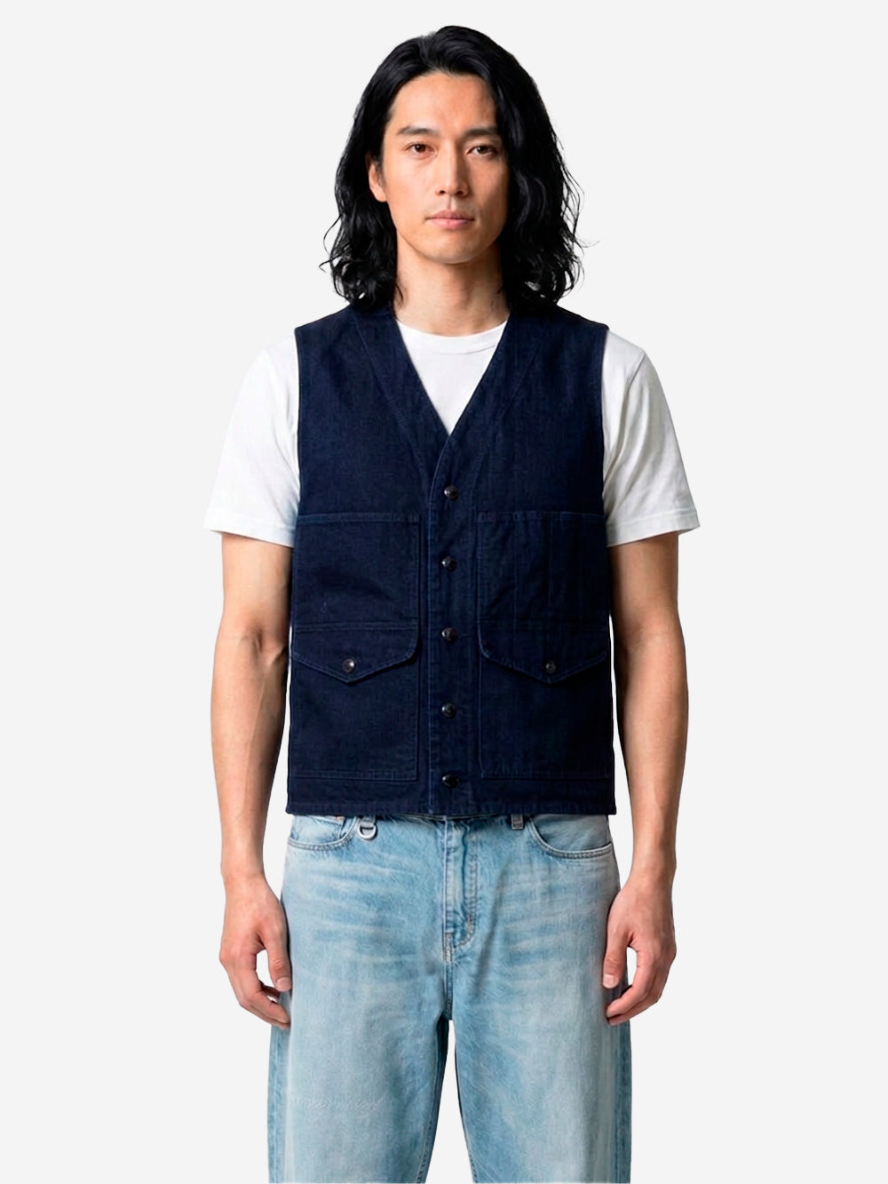 FILSON Gilet in tela fitta indigo con finitura irorepellente e tasche Blu Urbanstaroma